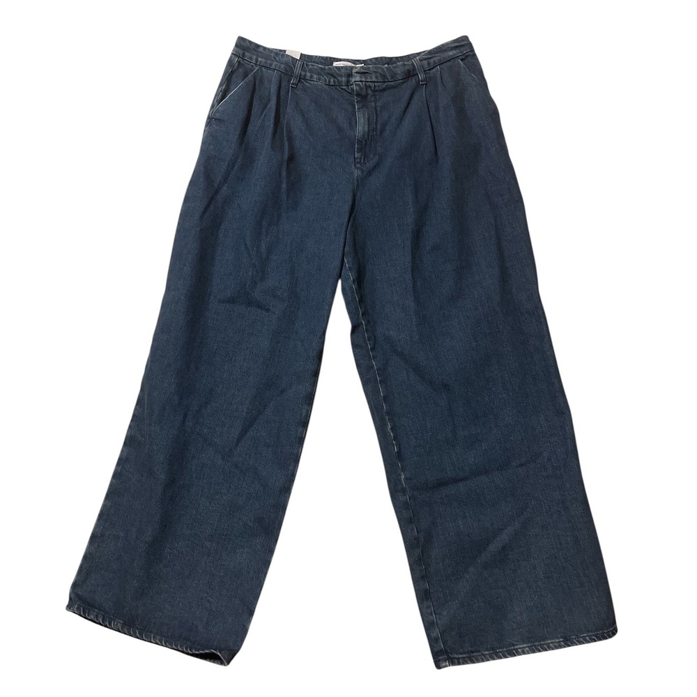 Good American 90s Pleated Trouser Jeans Indigo Dark Wash Wide Leg Pants Size 18